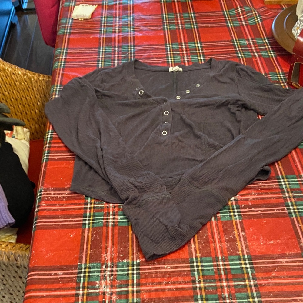 Garage Deep Purple Buttoned Henley Top